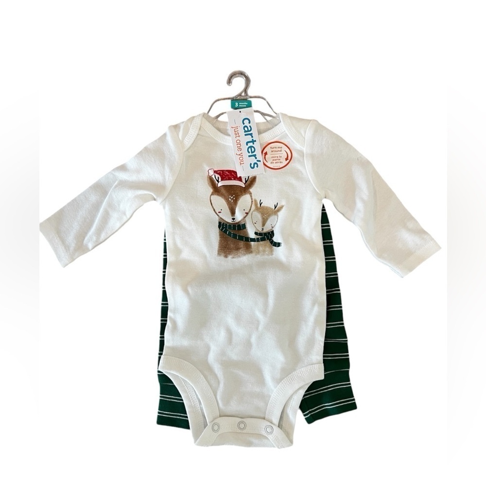 Carters Christmas Deer Baby Onesie and Pant Set 0-3 Month NEW